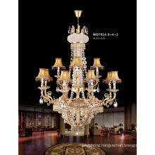 Classical Brass Crystal Pendant Lamp with Shade for Hotel